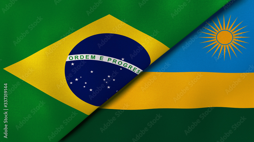 Fototapeta premium The flags of Brazil and Rwanda. News, reportage, business background. 3d illustration
