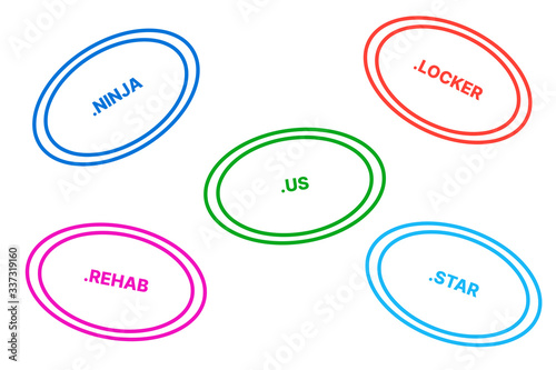 Cloud of domain extensions / TLDS (rehab, ninja, locker, us, star) photo