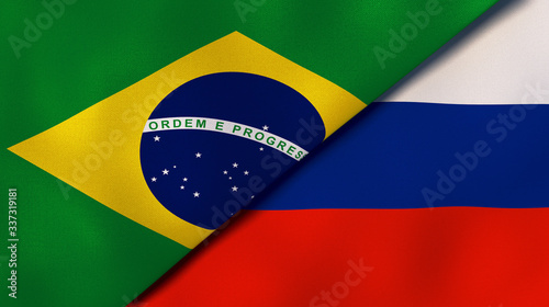 The flags of Brazil and Russia. News, reportage, business background. 3d illustration