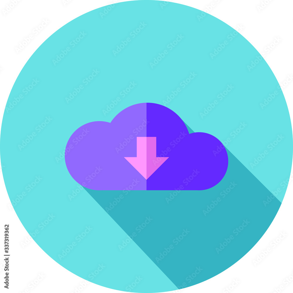 Download cloud flat icon on blue background, vector symbol Download cloud flat icon on blue background, vector symbol