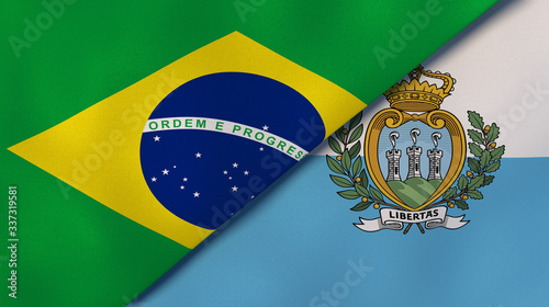 The flags of Brazil and San Marino. News, reportage, business background. 3d illustration photo