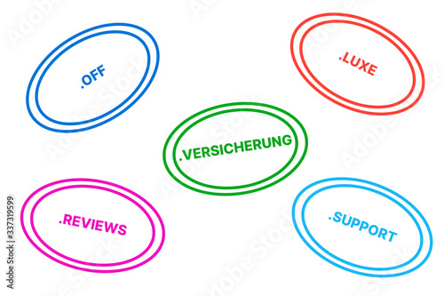 Cloud of domain extensions / TLDS (support, off, versicherung, luxe, reviews) photo