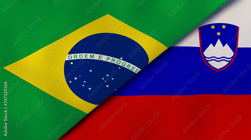 Fototapeta premium The flags of Brazil and Slovenia. News, reportage, business background. 3d illustration