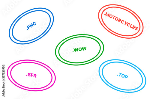 Cloud of domain extensions / TLDS (sfr, wow, top, pnc, motorcycles) photo