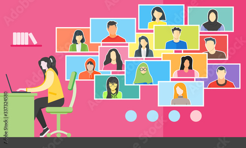 Remote Learning Online College Class. Stay, Study or Work from Home WFH During Coronavirus COVID-19 Pandemic University School Lesson Course Closures. Web TV Teleconference Video Conference Webinars.