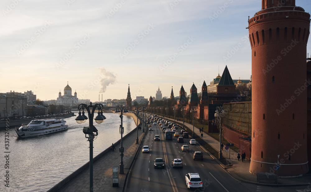 view of the Moscow river and the Kremlin palace