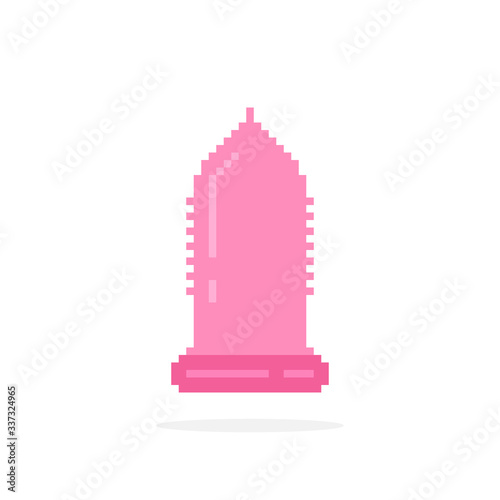 pink pixel art condom isolated on white