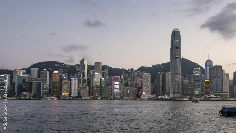 4K timelapse of Hong Kong skyline and buildings at Victoria habour, the most popular tourist popular viewpoint 4K timelapse of Hong Kong skyline and buildings at Victoria habour, the most popular tourist popular viewpoint