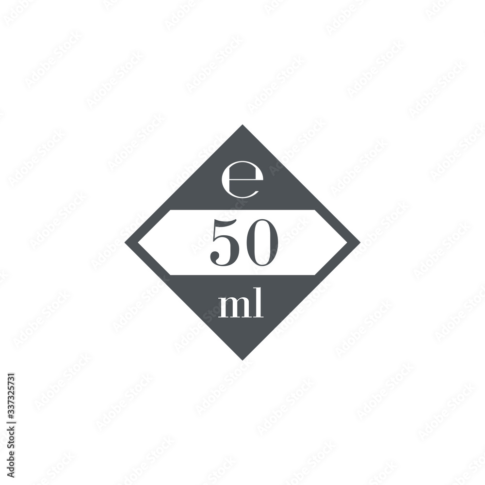 Liter l sign (l-mark) estimated volumes 50 milliliters (ml). Vector symbol packaging and labels used for prepacked foods, drinks different liters and milliliters. 50 Vol single icon isolated on white Liter l sign (l-mark) estimated volumes 50 milliliters (ml). Vector symbol packaging and labels used for prepacked foods, drinks different liters and milliliters. 50 Vol single icon isolated on white
