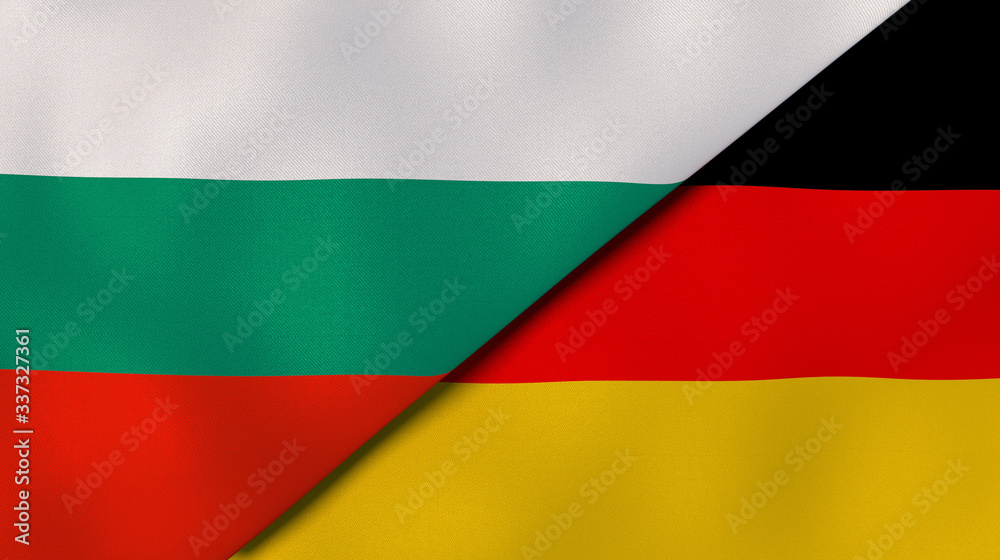 Naklejka premium The flags of Bulgaria and Germany. News, reportage, business background. 3d illustration