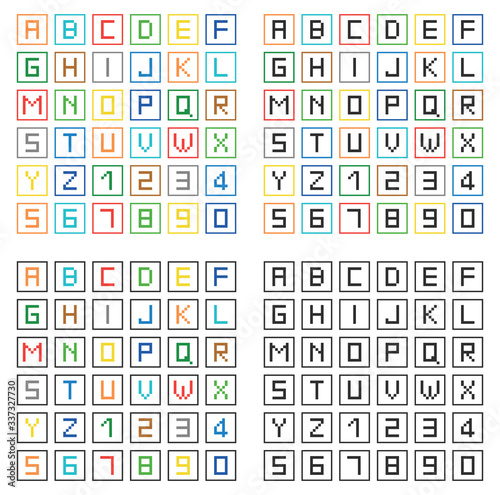 Pixel alphabet letters & numbers. Fonts, typeface vector, uppercase.