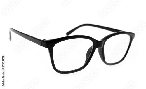 Black frame glasses isolated on white background.