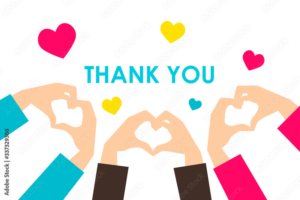 Heart symbol made by hands and text thank you. Vector cartoon illustration. Heart symbol made by hands and text thank you. Vector cartoon illustration.