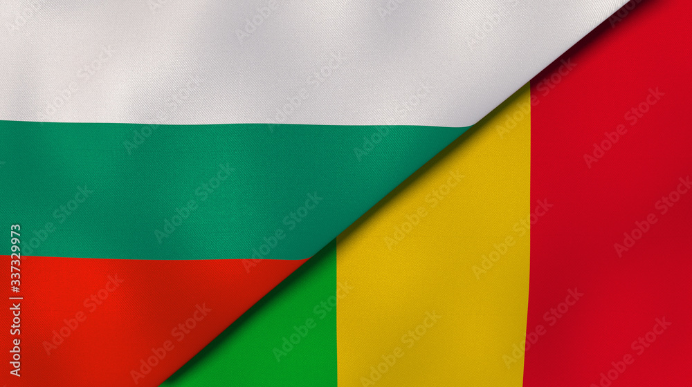 Obraz premium The flags of Bulgaria and Mali. News, reportage, business background. 3d illustration