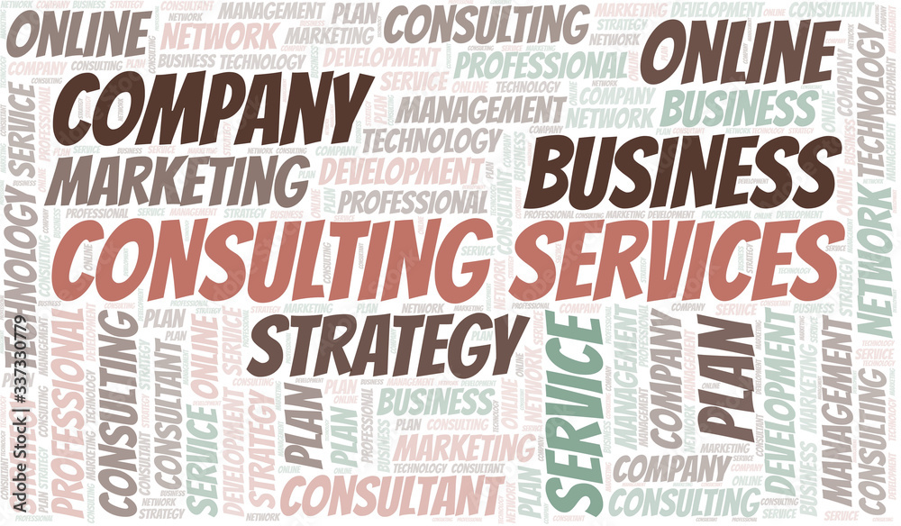 Consulting Services typography vector word cloud.