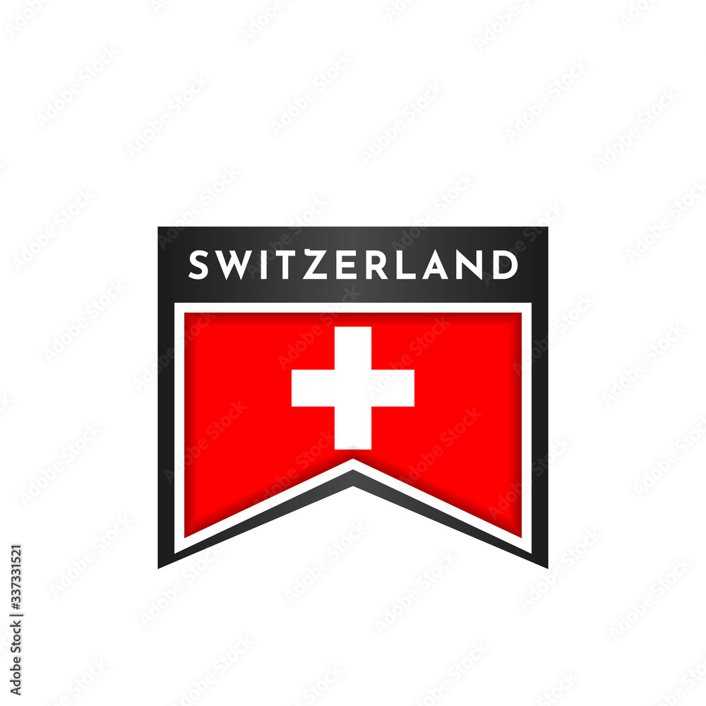 Flag of switzerland with emblem badge labels Flag of switzerland with emblem badge labels