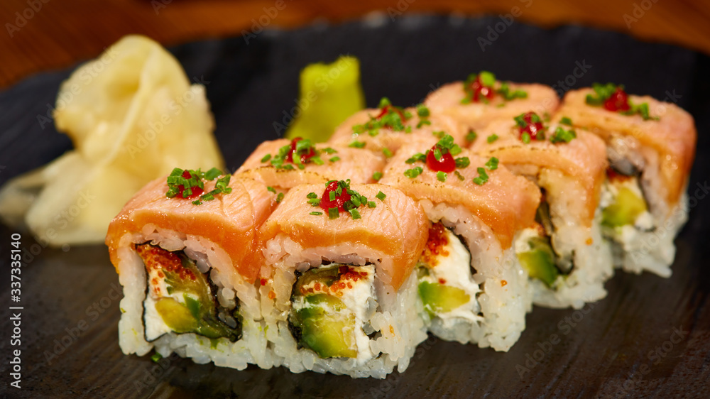 Japanese seafood sushi set, close-up. Shallow dof.