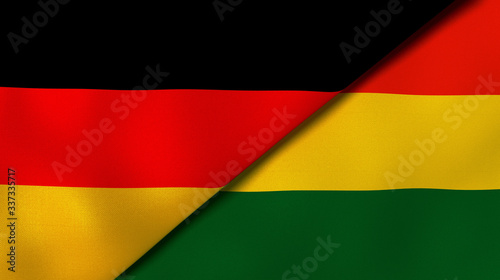 The flags of Germany and Bolivia. News  reportage  business background. 3d illustration