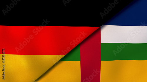 The flags of Germany and Central African Republic. News  reportage  business background. 3d illustration