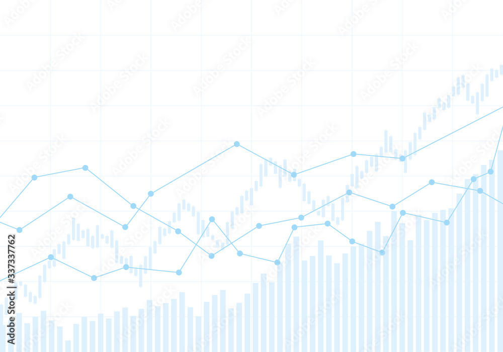 Illustration of financial chart of growing and falling market. Blue display of trend index on white background, vector