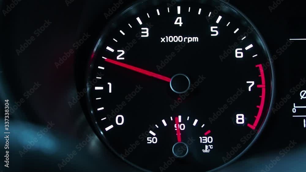 The tachometer shows revolutions in the car. The tachometer shows revolutions in the car.