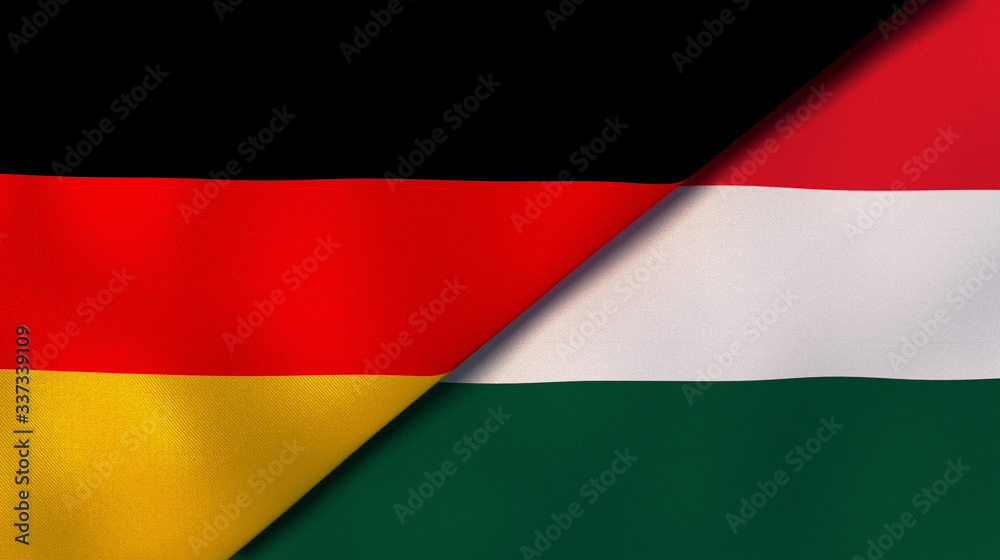 Obraz premium The flags of Germany and Hungary. News, reportage, business background. 3d illustration