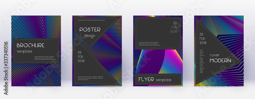 Black brochure design template set. Rainbow abstra