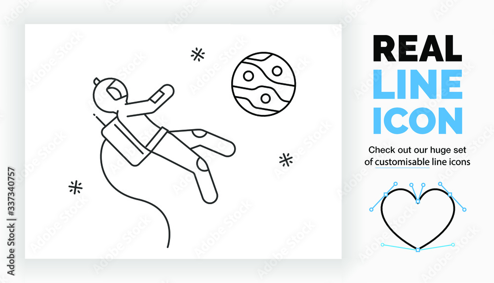 Fototapeta premium Editable real line icon of a stick figure spaceman 
