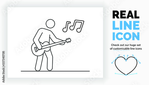 Editable real line icon so you can edit the stroke weight of a stick figure playing guitar. Check out my collection!