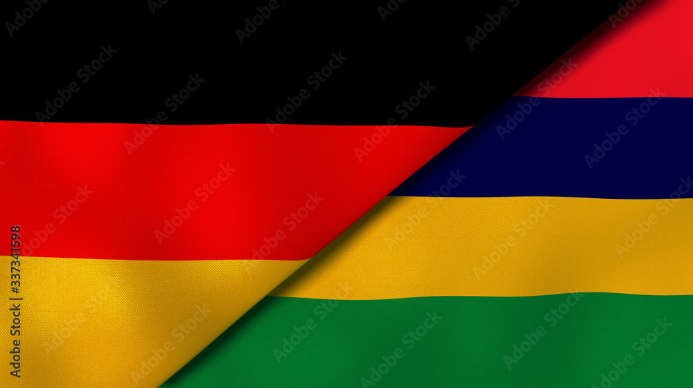 Naklejka premium The flags of Germany and Mauritius. News, reportage, business background. 3d illustration