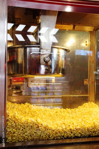 popcorn machine, vertically. dirty glass machine for making popcorn, close-up