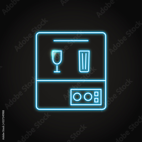 Neon dishwashing machine icon in line style