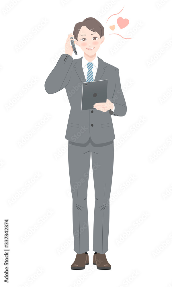 電話 照れる ポーズ ビジネス スーツ タブレット 男性 全身 Stock Vector Adobe Stock