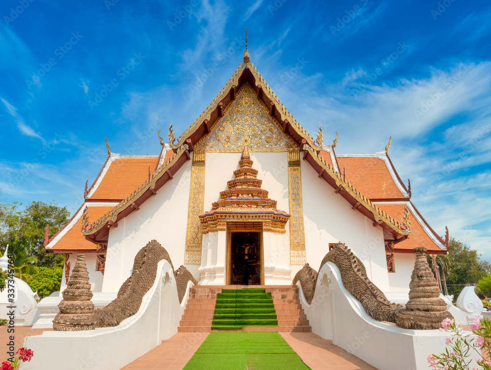 Wat Phumin, a famous tourist attraction in Nan province in the north of Thailand, has an old wall called the picture of a world whispering love. Wat Phumin, a famous tourist attraction in Nan province in the north of Thailand, has an old wall called the picture of a world whispering love.