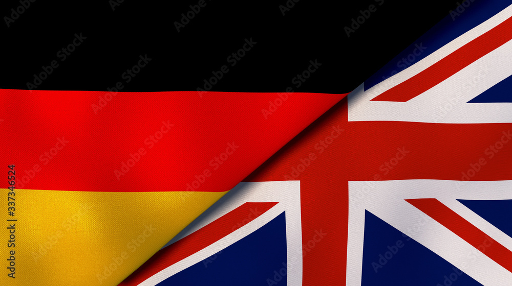 The flags of Germany and United Kingdom. News, reportage, business background. 3d illustration The flags of Germany and United Kingdom. News, reportage, business background. 3d illustration