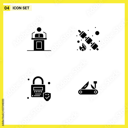 Group of Modern Solid Glyphs Set for speaker, food, professional, speech, lock photo