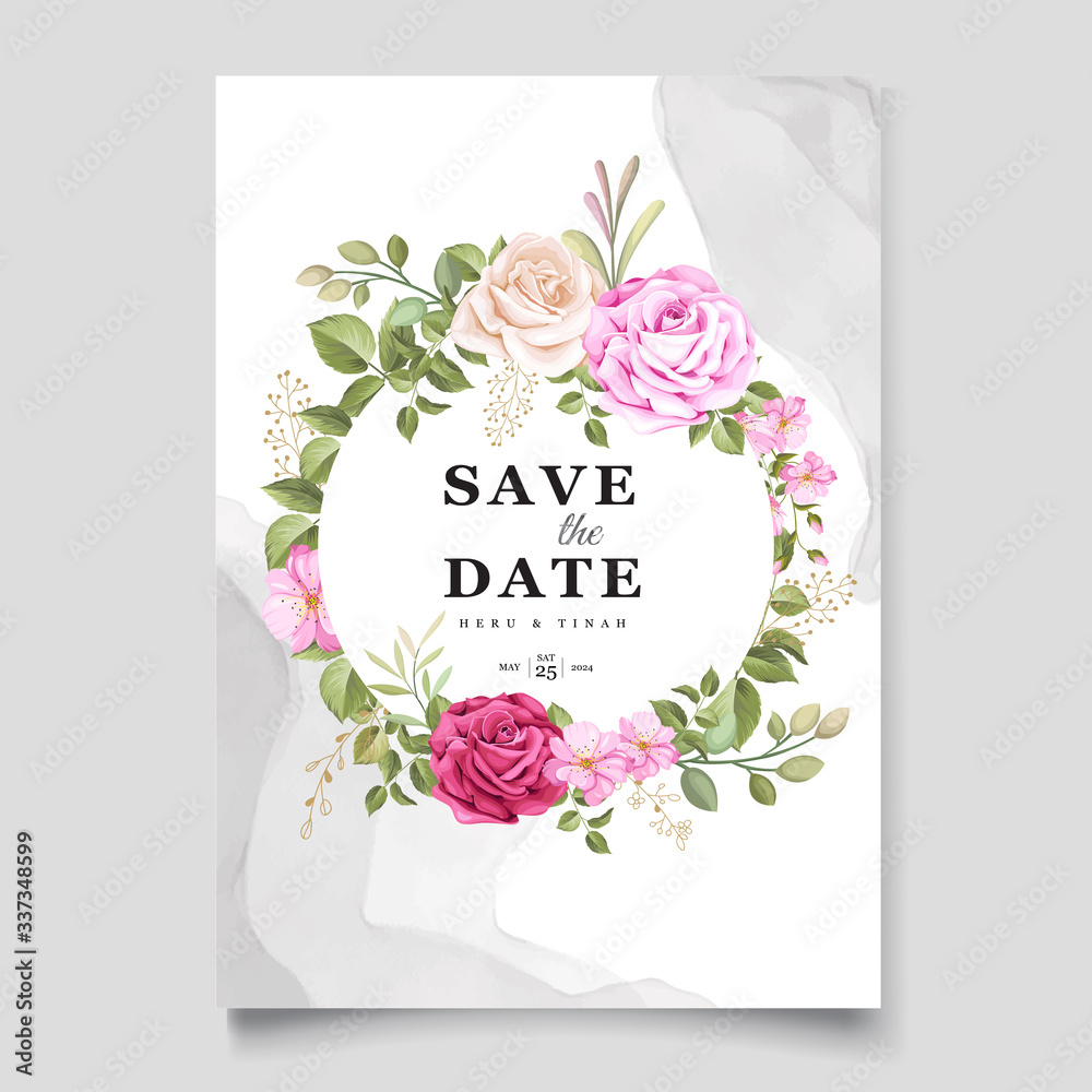 elegant wedding card with beautiful floral and leaves template