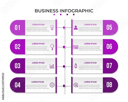 Presentation business infographic template with 8 options. Vector illustration