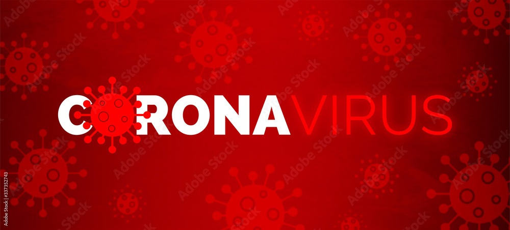 Coronavirus text white over red background concept