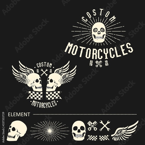 set of vintage motorcycle club labels. bikers club and motorcycle gang logo. Ribbons for design, business, logo, sticker, and cards.