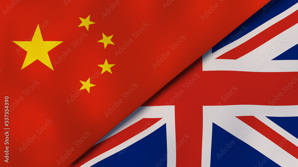The flags of China and United Kingdom. News, reportage, business background. 3d illustration The flags of China and United Kingdom. News, reportage, business background. 3d illustration