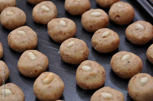 close up baking delicious Peanut cookies (Mazola) 