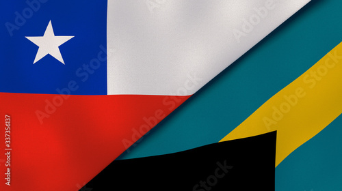 The flags of Chile and Bahamas. News  reportage  business background. 3d illustration