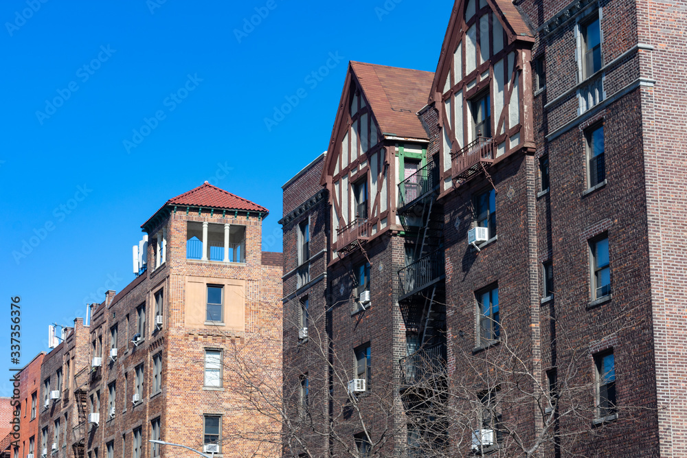 A Row of Old Brick Residential Buildings in Elmhurst Queens of New York City