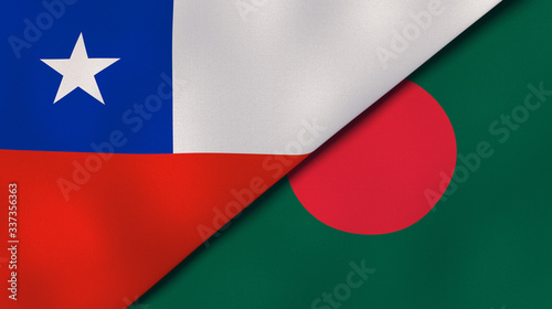 The flags of Chile and Bangladesh. News, reportage, business background. 3d illustration