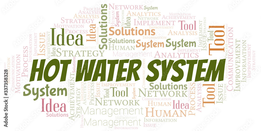 Fototapeta premium Hot Water System typography vector word cloud.