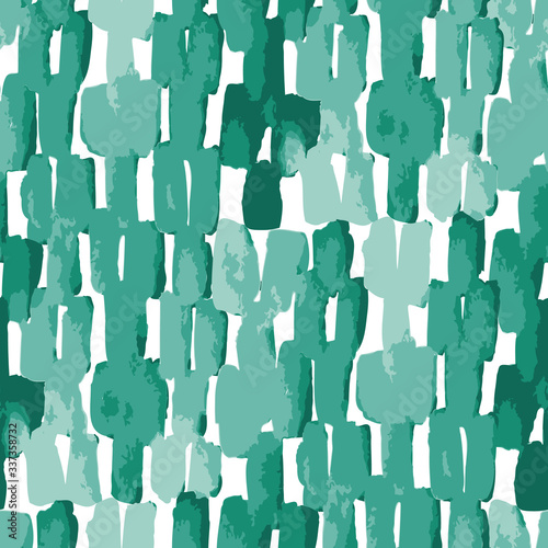 Loose geometrical watercolor shapes seamless vector pattern. Green texture on white background for fabric, wallpaper, scrapbooking projects, invitation cards or backgrounds.