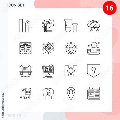 Modern Set of 16 Outlines Pictograph of light, rain, romance, drop, space photo