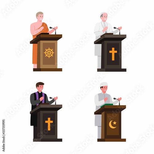 Preacher from  religion in podium collection set. cartoon flat illustration editable vector isolated in white background