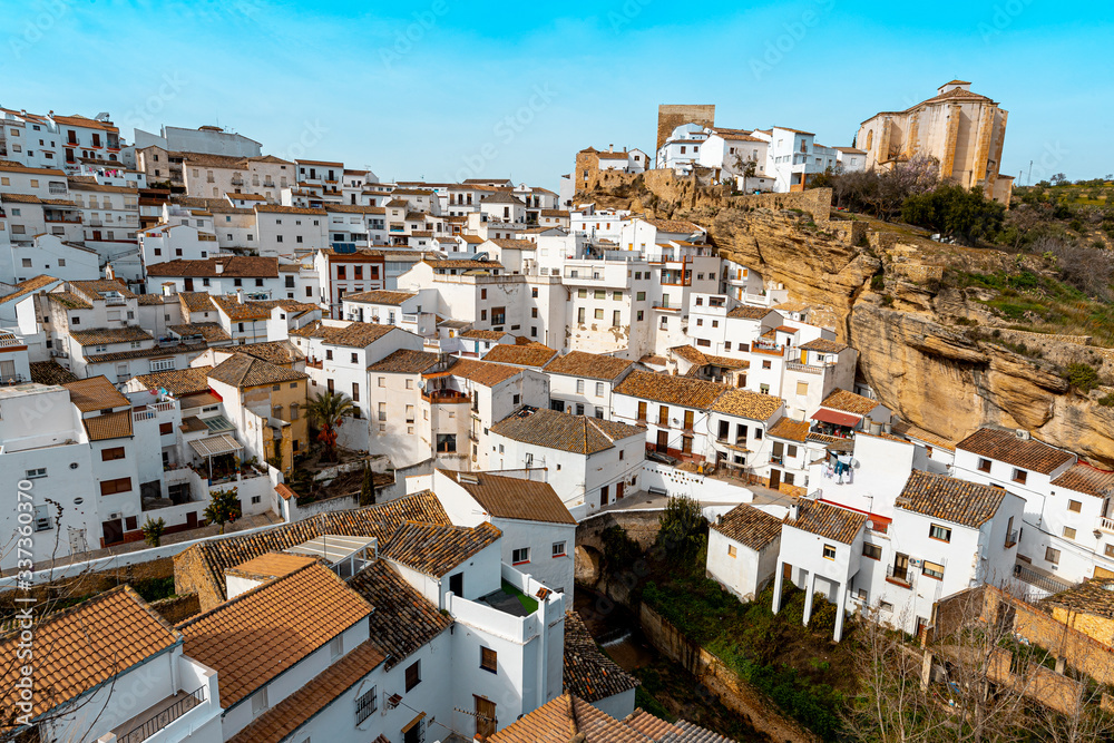 White houses in Setenil de las Bodegas small town, Spain White houses in Setenil de las Bodegas small town, Spain
